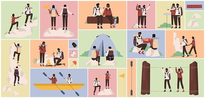 EPS 해외이미지 디자인 커플 여행 백그라운드 일러스트 자연 추상 산 수염 서기 사람 세트 소풍 라벨 여행객 검은색 트래킹 캠핑 하이킹 깃발 플랫 정상 모닥불 만화 캠핑장 언덕 정사각형 오르기 카누 카약 모음 기하학 고립 방법 절정 하이커 벡터 해외202309 해외일러스트 도형 컬러 무늬 관계 모션 불 레저 프레임 야외활동 수상스포츠 생태계 파일형식