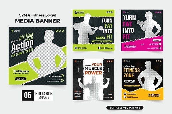 EPS 해외이미지 템플릿 배너 포스터 스포츠 일러스트 건강 야외 세트 수집 연습 보따리 체육관 레이아웃 승진 마케팅 크로스핏 해외202309 해외일러스트 운동 파일형식 벡터