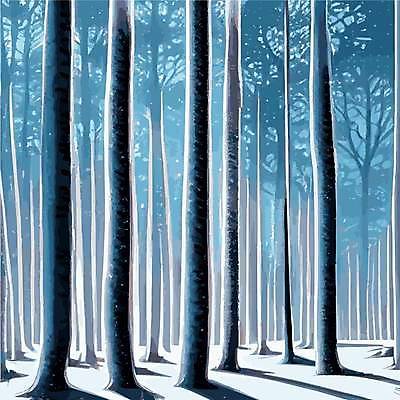 EPS 해외이미지 나무 일러스트 사람없음 숲속 울창 겨울풍경 눈덮임 해외202309 해외일러스트 식물 컨셉 겨울 자연 풍경 숲 파일형식 벡터