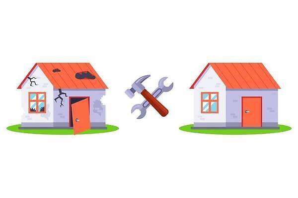 EPS 해외이미지 디자인 일러스트 회사 비즈니스 건축양식 지붕 부동산 노동자 주택 건물 공구 스패너 재산 수리 건축가 맨션 버리기 오브젝트 폐허 시골집 투자 부활 고정 유지 건축업자 계약자 깨짐 방치 복원 썩음 옛날 재주꾼 판잣집 벡터 해외202309 해외일러스트 직업 건축물 건축 컨셉 모션 금융 도구 계약 파일형식