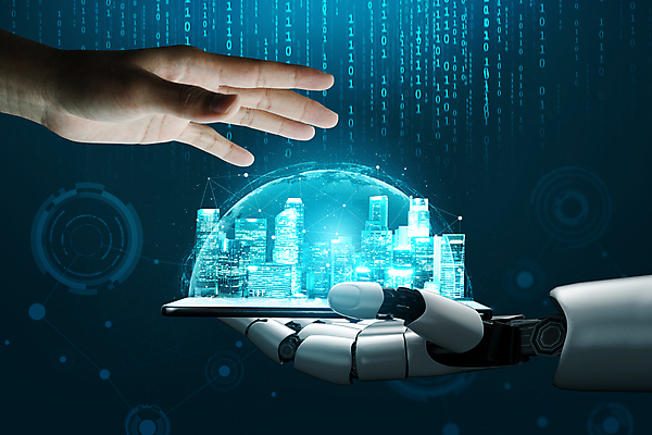 포토 해외이미지 손 비즈니스 그래프 미래 들기 신체부위 파란색 스마트폰 숫자 스크린 기계 도시 로봇 AI_인공지능 해외202309 해외포토 AI파일 문자 컬러 컨셉 모션 사람 핸드폰 스마트기기 파일형식 벡터