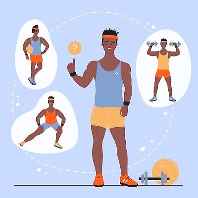 EPS 해외이미지 전신 남자 일러스트 공 서기 들기 여러명 성인 운동복 운동 헬스 아령 자기관리 성인남자만 해외202309 해외일러스트 옷 다수 모션 건강 사람 남자만 성인만 파일형식 벡터