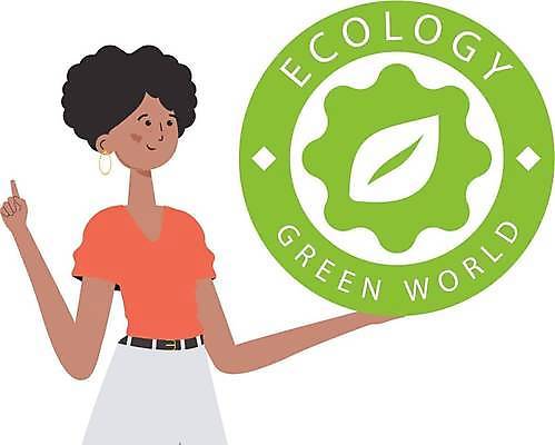 EPS 해외이미지 여자 잎 일러스트 한명 들기 손짓 상반신 성인 초록색 원형 그린에너지 심볼 에코 친환경 성인여자한명만 해외202309 해외일러스트 도형 식물 1 컬러 모션 사람 환경 에너지 여자한명만 성인여자만 파일형식 벡터