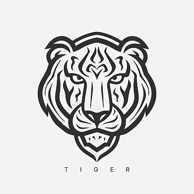 EPS 해외이미지 야생동물 선 일러스트 사람없음 검은색 호랑이 심볼 심플 해외202309 해외일러스트 동물 컬러 포유류 파일형식 벡터