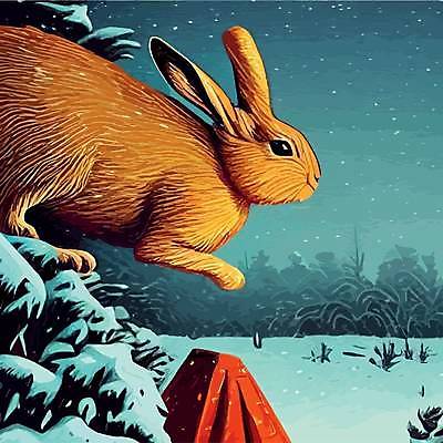 EPS 해외이미지 나무 야생동물 겨울 일러스트 사람없음 토끼 숲 눈내림 눈덮임 해외202309 해외일러스트 식물 동물 계절 컨셉 포유류 눈_날씨 반려동물 파일형식 벡터