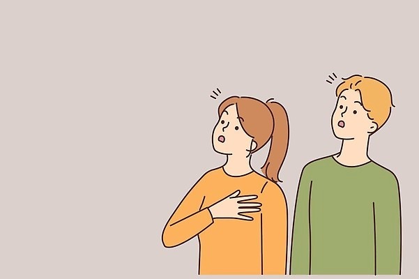 EPS 해외이미지 라이프스타일 응시 여자 남자 일러스트 상반신 성인 두명 놀람 성인만 해외일러스트 시선 감정 표정 사람 생활 파일형식 벡터