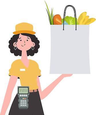 EPS 해외이미지 여자 유니폼 채소 일러스트 한명 들기 상반신 성인 쇼핑백 배송 택배 성인여자한명만 해외202309 해외일러스트 1 옷 가방 모션 사람 운송업 여자한명만 성인여자만 파일형식 벡터