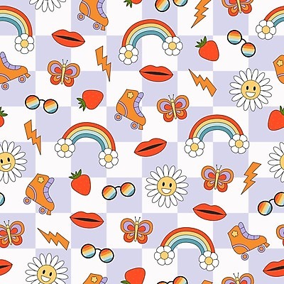 EPS 해외이미지 꽃 나비 백그라운드 무지개 패턴 일러스트 딸기 사람없음 선글라스 복고 체크무늬 입술모양 롤러스케이트화 번개모양 키치 Y2K 해외202309 해외일러스트 자연요소 모양 식물 안경 곤충 컨셉 무늬 과일 롤러블레이드 번개 파일형식 벡터