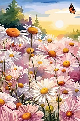 EPS 해외이미지 나무 분홍색 나비 일러스트 하늘 사람없음 태양 봄 분위기 캐모마일 해외202309 해외일러스트 자연요소 식물 계절 꽃 컬러 곤충 컨셉 허브 파일형식 벡터