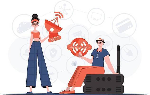 EPS 해외이미지 전신 여자 남자 일러스트 협력 안테나 들기 앉기 성인 두명 와이파이 사물인터넷 성인만 해외202309 해외일러스트 통신 모션 정보기술 사람 무선인터넷 파일형식 벡터