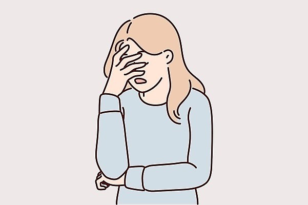 EPS 해외이미지 여자 일러스트 스트레스 피곤 한명 상반신 성인 팔짱 얼굴가리기 무기력 성인여자한명만 해외202309 해외일러스트 1 컨셉 모션 사람 가림 여자한명만 성인여자만 파일형식 벡터