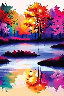 EPS 해외이미지 나무 일러스트 사람없음 반사 숲 강가 해외202309 해외일러스트 식물 강 파일형식 벡터