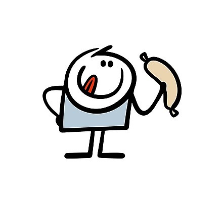 EPS 해외이미지 인물캐릭터 일러스트 한명 들기 사람 소시지 낙서 심플 해외202309 해외일러스트 일러캐릭터 캐릭터 1 모션 가공식품 파일형식 벡터