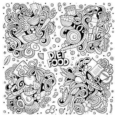 EPS 해외이미지 모양 접시 디자인 음료 다이어트 채소 과일 일러스트 추상 건강 식이요법 장식 낙서 만화 스케치 수집 먹기 비만 날씬함 라인아트 메뉴 눈금 윤곽 테이프 손그림 칼로리 계량기 구성 바디케어 얇은 줄이기 채식주의자 비건 해외202309 해외일러스트 식기 선 무늬 모션 문구용품 미술 몸매 채식 파일형식 벡터