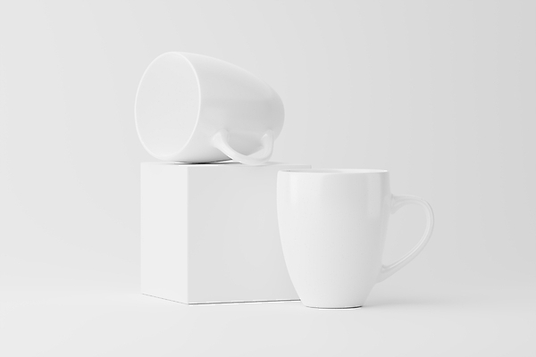 포토 JPG 해외이미지 사람없음 상자 3D 머그컵 흰색 오브젝트 목업 해외202309 해외포토 컬러 컵 디지털합성 파일형식