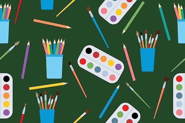 EPS 해외이미지 백그라운드 패턴 일러스트 색연필 사람없음 물감 붓 팔레트 필통 해외202309 해외일러스트 무늬 학용품 미술도구 파일형식 벡터