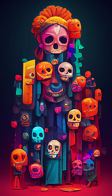 포토 JPG 해외이미지 전통 문화 컬러 벽지 멕시코 미술 사람없음 컬러풀 죽음 제단 해골모형 해외202309 해외포토 북아메리카 문화예술 모형 파일형식