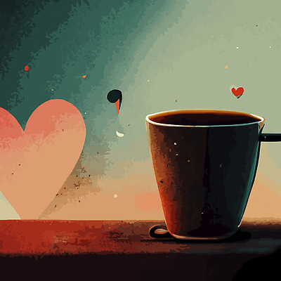 JPG 해외이미지 커피 일러스트 사람없음 카페 하트 빈티지 커피잔 그림 복고 카피스페이스 해외202309 해외일러스트 모양 음료 컨셉 잔 상점 공백 파일형식