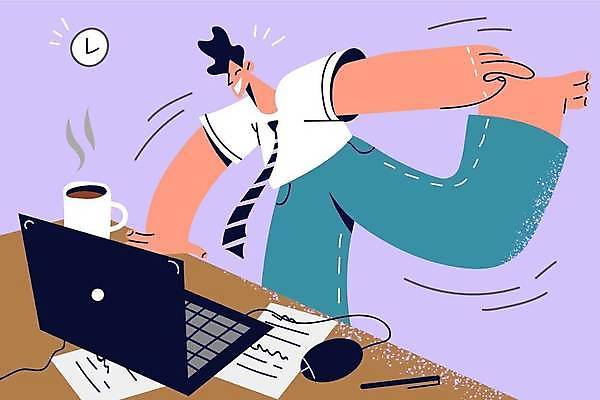 EPS 해외이미지 전신 남자 일러스트 직장 한명 성인 노트북 운동 건강관리 비즈니스맨 책상 체조 다리들기 한발서기 성인남자한명만 해외202309 해외일러스트 1 가구 회사 비즈니스 모션 건강 관리 서기 사람 전자제품 직장인 남자한명만 성인남자만 파일형식 벡터