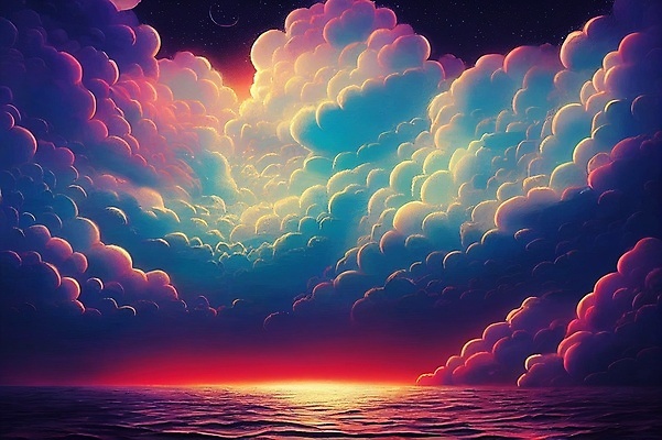 JPG 해외이미지 백그라운드 일러스트 하늘 사람없음 판타지 컬러풀 일출 공상 몽환 해외202309 해외일러스트 컬러 컨셉 상상 노을 파일형식