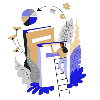 EPS 해외이미지 전신 여자 꽃 화살표 잎 일러스트 비즈니스 사다리 그래프 한명 성인 책 잡기 편지지 오르기 성인여자한명만 해외202309 해외일러스트 식물 1 모션 사람 도구 편지 여자한명만 성인여자만 파일형식 벡터