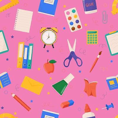 EPS 해외이미지 분홍색 일러스트 색연필 사람없음 책 공책 물감 계산기 패턴백그라운드 자명종 붓 압정 편지 플라스크 교과서 해외202309 해외일러스트 시계 컬러 백그라운드 패턴 문구용품 학용품 교재 실험기구 사무용품 미술도구 장비 알람 파일형식 벡터