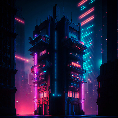 JPG 해외이미지 일러스트 미래 사람없음 건물 빛 고층빌딩 어둠 도시 도심 네온 스카이라인 빌딩숲 해외202309 해외일러스트 건축물 컨셉 빌딩 파일형식