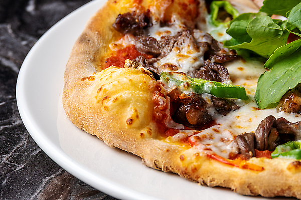 포토 JPG 해외이미지 접시 피망 피자 육류 사람없음 루꼴라 홈메이드 해외포토 식기 채소 식재료 패스트푸드 서양음식 만들기 파일형식