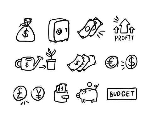 EPS 해외이미지 돈 일러스트 비즈니스 아이디어 그래픽 금융 경제 세트 달러 동전 변화 시장 황금 낙서 주식 스케치 그림 투자 상업 윤곽 이익 고립 수입 엘리먼트 타격 해외202309 해외일러스트 컨셉 모션 미술 재산 파일형식 벡터