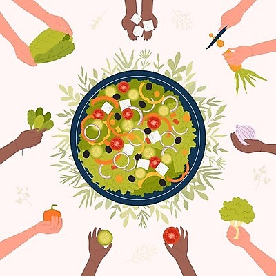 EPS 해외이미지 손 음식 토마토 채소 일러스트 식재료 양파 오이 치즈 파프리카 들기 신체부위 당근 샐러드 브로콜리 양배추 칼질 해외202309 해외일러스트 모션 유제품 뿌리채소 사람 파일형식 벡터