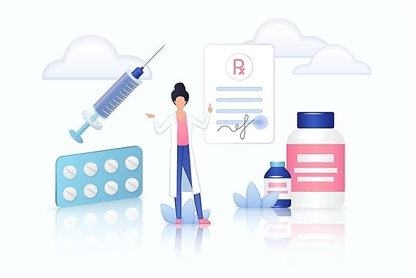 EPS 해외이미지 전신 여자 잎 일러스트 건강 주사기 한명 성인 알약 반사 보호 약병 서명 물약 성인여자한명만 해외202309 해외일러스트 식물 1 컨셉 의료기기 사람 약 병_담는 여자한명만 성인여자만 파일형식 벡터