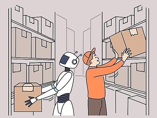 EPS 해외이미지 남자 행복 일러스트 선반 한명 들기 상반신 성인 쌓기 택배기사 로봇 택배 정리 성인남자한명만 해외202309 해외일러스트 1 감정 가구 모션 사람 운송업 배달원 남자한명만 성인남자만 파일형식 벡터