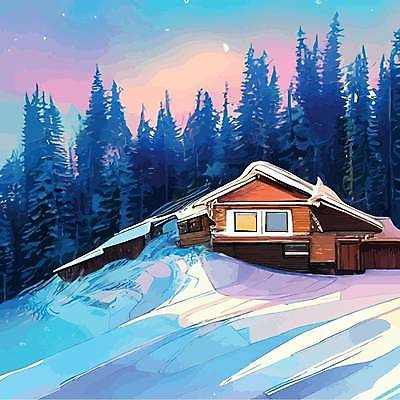 EPS 해외이미지 나무 겨울 일러스트 주택 사람없음 설원 추위 눈 숲 해외202309 해외일러스트 자연요소 식물 계절 날씨 눈_날씨 건물 파일형식 벡터