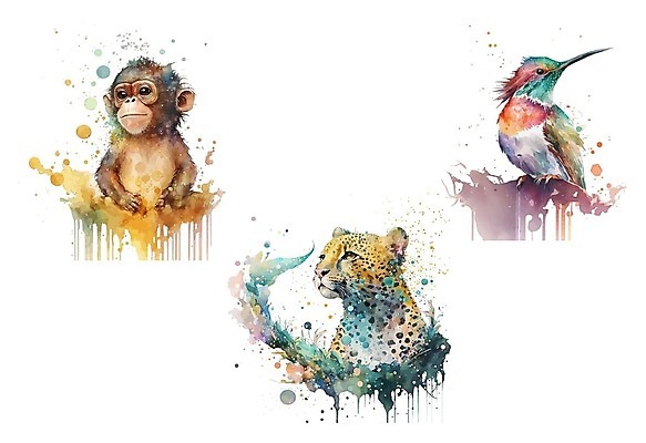 EPS 해외이미지 일러스트 조류 사람없음 귀여움 번짐 표범 침팬지 해외202309 해외일러스트 동물 컨셉 포유류 파일형식 벡터 효과