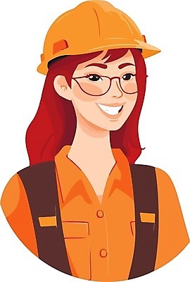 EPS 해외이미지 여자 일러스트 한명 상반신 성인 주황색 안전모 성인여자한명만 안경낌 생산직 해외202309 해외일러스트 직업 1 안경 컬러 사람 헬멧 안전장비 여자한명만 성인여자만 파일형식 벡터