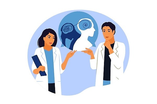 EPS 해외이미지 여자 남자 실루엣 선 말풍선 일러스트 사람모양 들기 손짓 상반신 성인 두명 치료 엉킴 연결 서류판 우울감 우울증 정신과 정신과의사 성인만 조울증 정신건강 해외202309 해외일러스트 모양 감정 의학 모션 촬영기법 건강 병원 사람 사무용품 의사 질병 파일형식 벡터