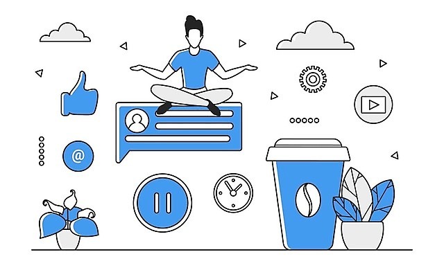 EPS 해외이미지 전신 남자 커피 말풍선 일러스트 비즈니스 한명 성인 파란색 디지털 정보 업무 스마트 분석 온라인 경영 데이터베이스 인터페이스 성인남자한명만 해외202310 해외일러스트 1 음료 컬러 컨셉 사람 작업 남자한명만 성인남자만 파일형식 벡터