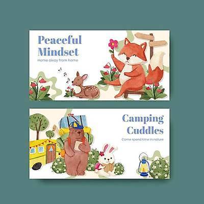 EPS 해외이미지 가로배너 꽃 잎 의자 일러스트 곰 사슴 사람없음 토끼 랜턴 표지판 여우 풀숲 캠핑카 해외202309 해외일러스트 식물 동물 배너 가구 포유류 자동차 조명 알림판 가로 반려동물 숲 파일형식 벡터