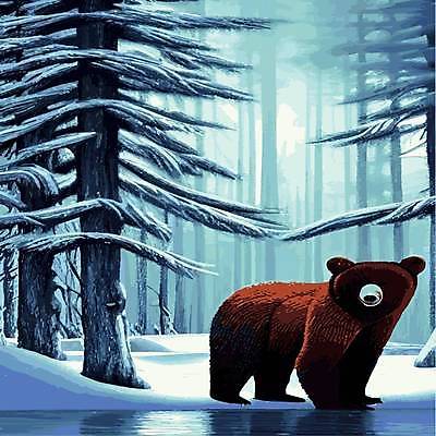EPS 해외이미지 나무 한마리 야생동물 겨울 일러스트 곰 사람없음 연못 숲속 눈덮임 해외202309 해외일러스트 식물 동물 1 계절 컨셉 포유류 숲 파일형식 벡터