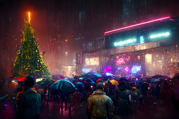 포토 JPG 해외이미지 실루엣 크리스마스 사람 여러명 빛 반짝임 컬러풀 크리스마스트리 군중 야간 네온 사이버펑크 해외202309 해외포토 자연요소 기념일 컬러 다수 모션 촬영기법 파일형식 SF