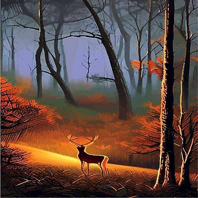 EPS 해외이미지 나무 실루엣 야생동물 일러스트 사슴 사람없음 숲 해외202309 해외일러스트 식물 동물 포유류 촬영기법 파일형식 벡터