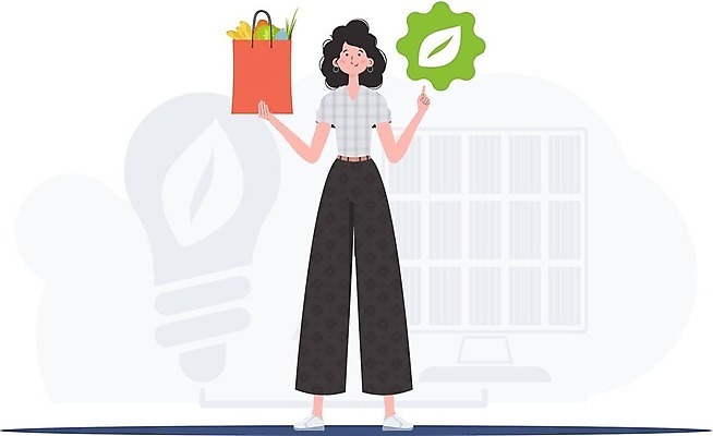 EPS 해외이미지 전신 여자 일러스트 한명 들기 성인 쇼핑백 재활용 보호 심볼 에코 친환경 성인여자한명만 해외202309 해외일러스트 1 컨셉 가방 모션 사람 환경 여자한명만 성인여자만 파일형식 벡터