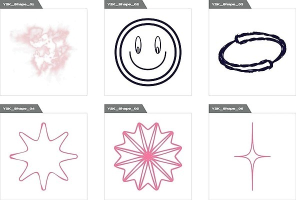 EPS 해외이미지 일러스트 추상 사람없음 그래픽 반짝임 세트 라인아트 복고 엘리먼트 Y2K 해외202309 해외일러스트 선 컨셉 무늬 모션 파일형식 벡터