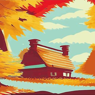 EPS 해외이미지 나무 일러스트 주택 사람없음 노란색 숲 해외202309 해외일러스트 식물 컬러 건물 파일형식 벡터