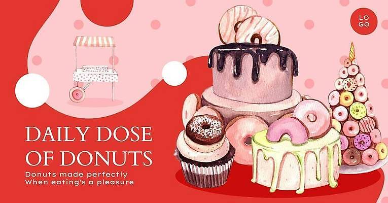 EPS 해외이미지 분홍색 일러스트 사람없음 빨간색 도넛 컵케이크 해외202309 해외일러스트 컬러 디저트 케이크 파일형식 벡터