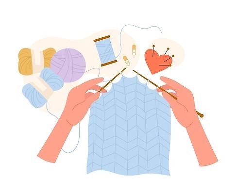 EPS 해외이미지 무료이미지 손 일러스트 따뜻함 취미 뜨개질 털실 바늘꽂이 양모 뜨개옷 해외202309 해외일러스트 옷 신체부위 직물 실 꽂이 파일형식 벡터 무료콘텐츠