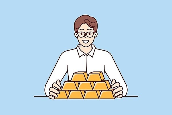 EPS 해외이미지 남자 일러스트 비즈니스 한명 상반신 성인 재산 금괴 성인남자한명만 해외202309 해외일러스트 1 사람 금융 황금 남자한명만 성인남자만 파일형식 벡터