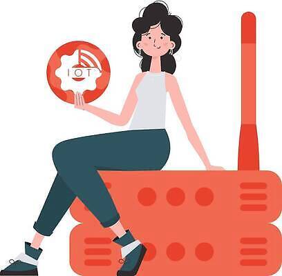 EPS 해외이미지 전신 여자 일러스트 한명 들기 앉기 성인 원형 톱니바퀴 와이파이 사물인터넷 성인여자한명만 해외202309 해외일러스트 도형 1 모션 정보기술 사람 무선인터넷 여자한명만 성인여자만 파일형식 벡터