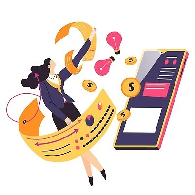 EPS 해외이미지 전신 여자 화살표 점선 일러스트 전구 그래프 한명 성인 금융 스마트폰 동전 손뻗기 성인여자한명만 해외일러스트 1 선 돈 모션 사람 경제 핸드폰 스마트기기 여자한명만 성인여자만 파일형식 벡터