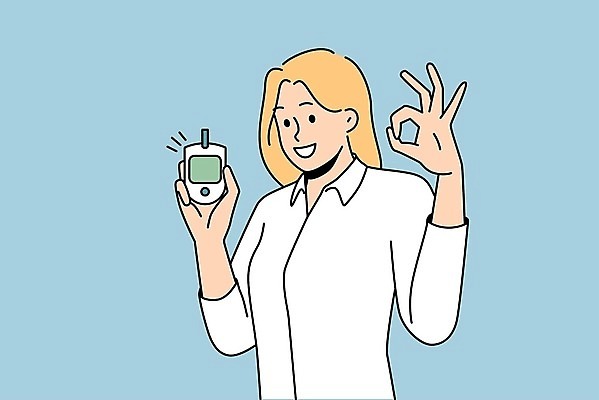 EPS 해외이미지 여자 일러스트 한명 들기 상반신 성인 OK 보여주기 혈당 혈당계 성인여자한명만 해외202309 해외일러스트 1 모션 사람 손짓 의료용품 혈액 여자한명만 성인여자만 파일형식 벡터